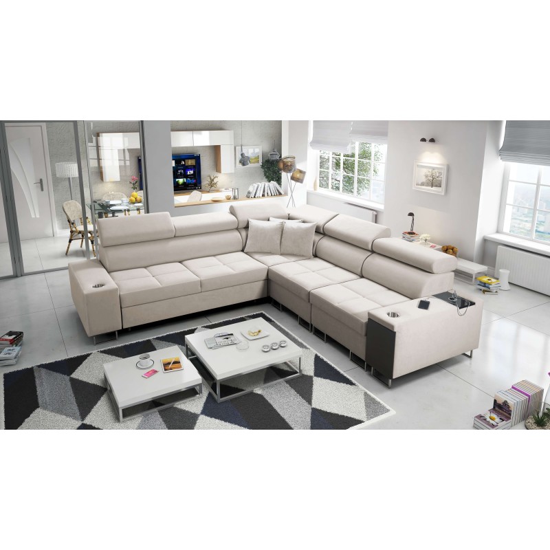 Orbix III corner sofa with sleeping function, adjustable headrests, and USB port - Spacious and comfortable