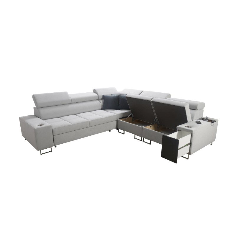 Ecksofa Orbix III mit Schlaffunktion, verstellbaren Kopfstützen und USB-Anschluss - Geräumig und bequem Ecksofa Orbix III mit Schlaffunktion, verstellbaren Kopfstützen und USB-Anschluss - Geräumig und bequem