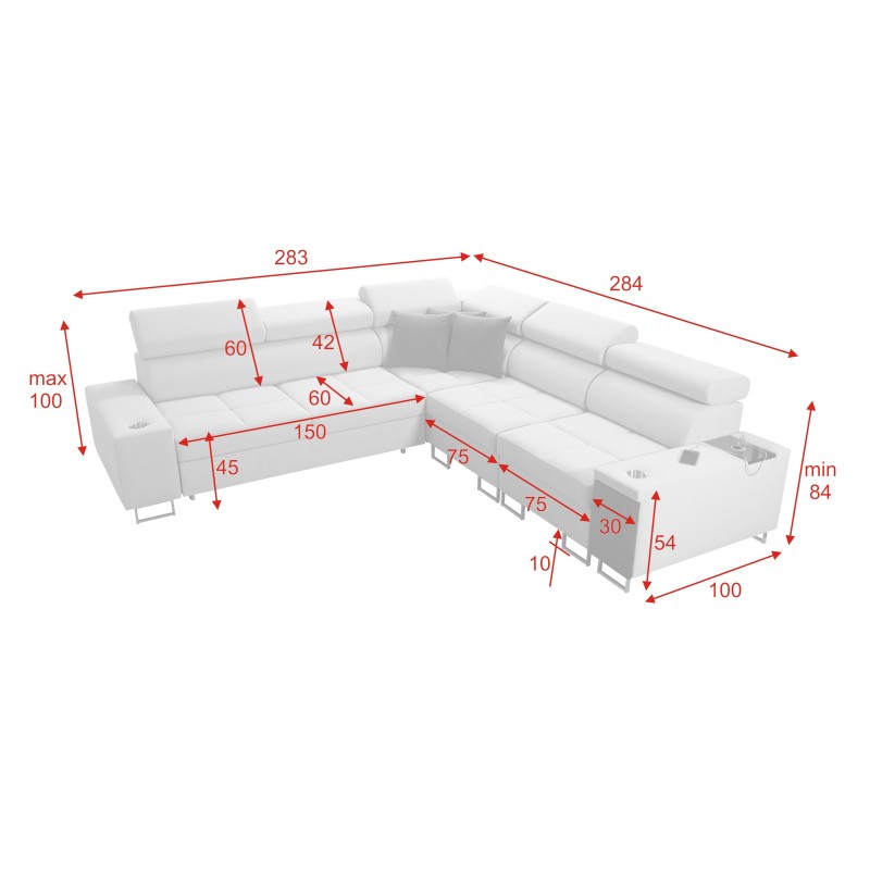 Ecksofa Orbix III mit Schlaffunktion, verstellbaren Kopfstützen und USB-Anschluss - Geräumig und bequem Ecksofa Orbix III mit Schlaffunktion, verstellbaren Kopfstützen und USB-Anschluss - Geräumig und bequem