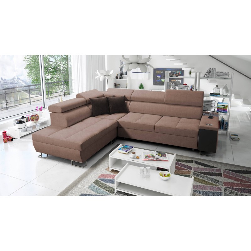 Ecksofa Orbix VII mit Schlaffunktion in Stoff Plecionka, Sawana 25 - Eleganz und Funktionalität in einem!