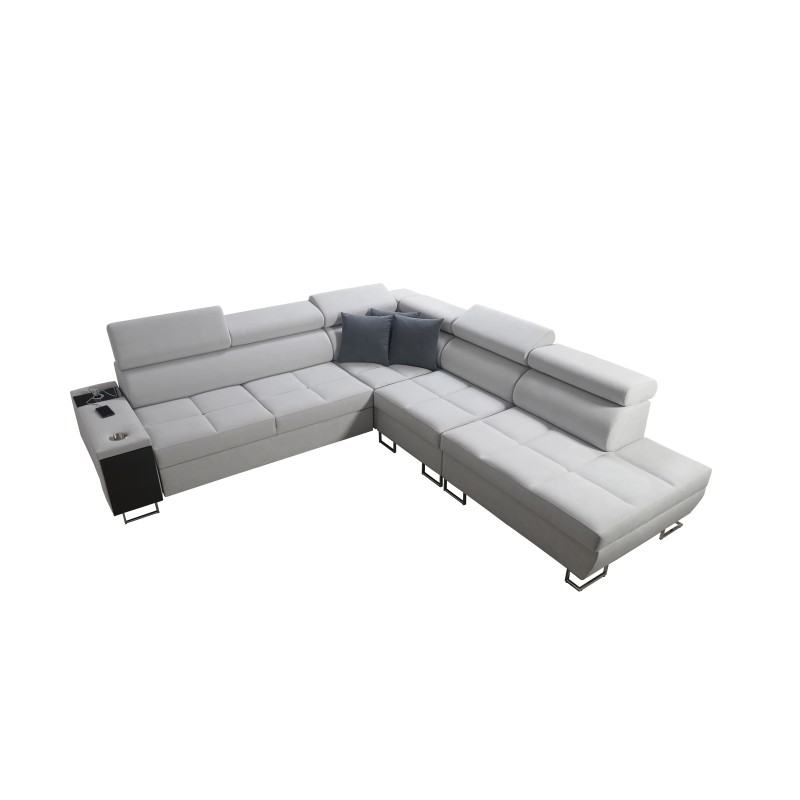 Sofá esquinero Orbix IX con función de cama, reposacabezas ajustables, puerto USB - Tela tramada, Sawana 25 Sofá esquinero Orbix IX con función de cama, reposacabezas ajustables, puerto USB - Tela tramada, Sawana 25