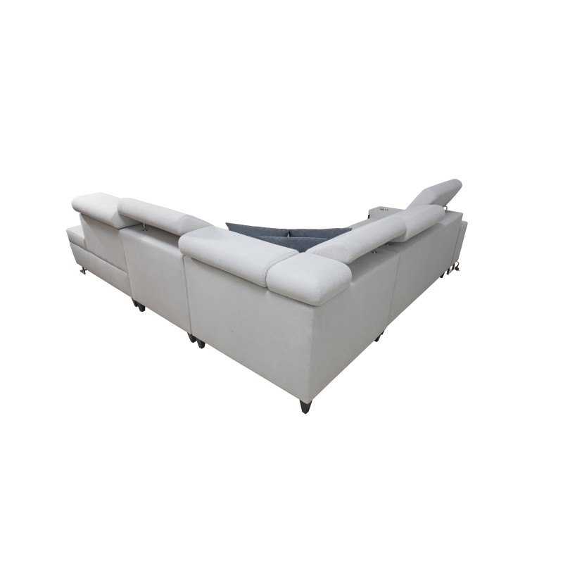 Sofá esquinero Orbix IX con función de cama, reposacabezas ajustables, puerto USB - Tela tramada, Sawana 25 Sofá esquinero Orbix IX con función de cama, reposacabezas ajustables, puerto USB - Tela tramada, Sawana 25