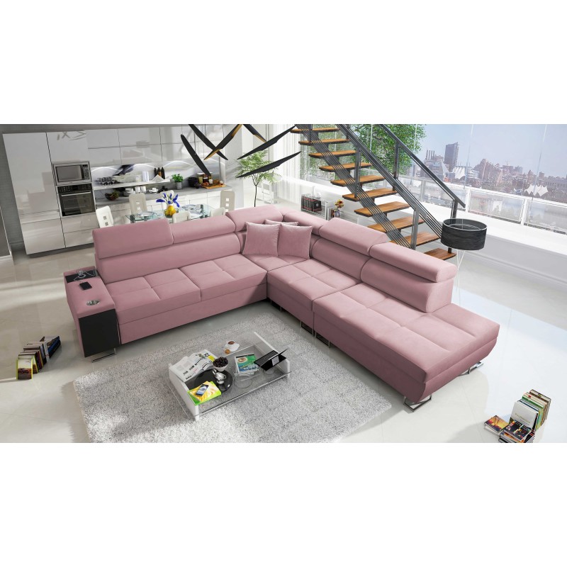Ecksofa Orbix IX mit Schlaffunktion, verstellbaren Kopfstützen, USB-Anschluss - Samt, Ultario Velvet 2955