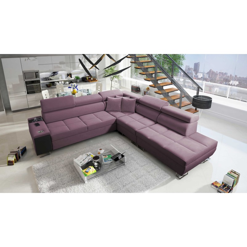 Esquina Orbix IX con función de cama, reposacabezas ajustables, puerto USB - Terciopelo, Ultario Velvet 2961