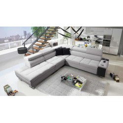 Ecksofa Orbix IX mit Schlaffunktion, verstellbaren Kopfstützen, USB-Anschluss - Gewebe, Sawana 84