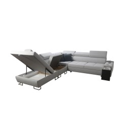 Sofá esquinero Orbix IX con función de cama, reposacabezas ajustables, puerto USB - Tapiz, Sawana 72