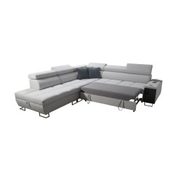 Sofá esquinero Orbix IX con función de cama, reposacabezas ajustables, puerto USB - Tapiz, Sawana 72