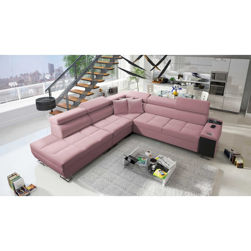 Ecksofa Orbix IX mit Schlaffunktion, verstellbaren Kopfstützen, USB-Anschluss - Samt, Ultario Velvet 2955