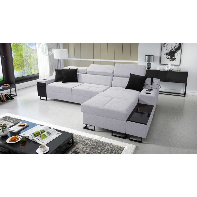 Avanti I mini Ecksofa mit Schlaffunktion und Lampe mit USB-Anschluss, Stoff Sawana 84