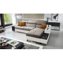 Ecksofa Avanti I mini mit Schlaffunktion und Lampe mit USB-Anschluss Stoff Whisper 5 + Ökoleder