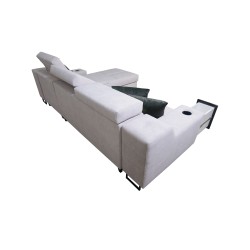 Ecksofa Avanti I mini mit Schlaffunktion und Lampe mit USB-Anschluss Stoff Whisper 9 + Schwarzes Kunstleder Ecksofa Avanti I mini mit Schlaffunktion und Lampe mit USB-Anschluss Stoff Whisper 9 + Schwarzes Kunstleder