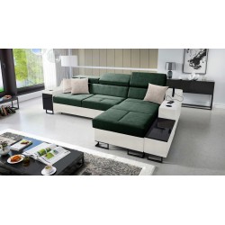 Avanti I mini Ecksofa mit Schlaffunktion und Lampe mit USB-Anschluss Stoff Whisper 11 + Kunstleder