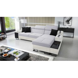Avanti I mini corner sofa with a sleeping function and a lamp with a USB port, fabric Sawana 84 + Eco-leather