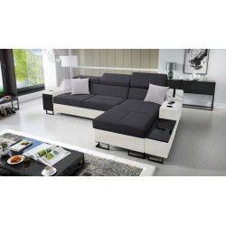 Avanti I mini corner sofa with a sleeping function and a lamp with a USB port, fabric Sawana 96 + Eco-leather