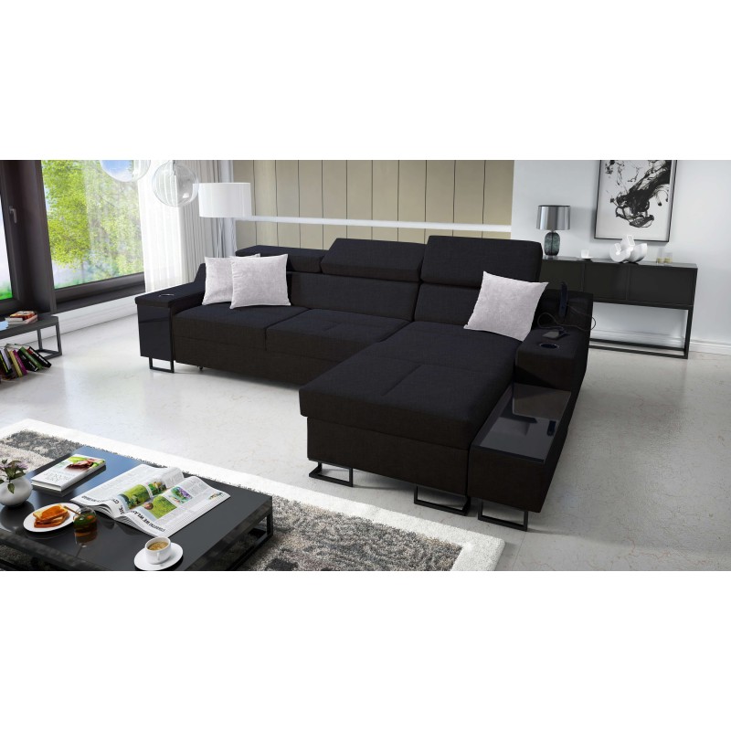Ecksofa Avanti I mini mit Schlaffunktion und Lampe mit USB-Anschluss, Stoff Sawana 14
