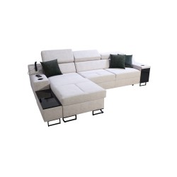 Ecksofa Avanti I mini mit Schlaffunktion und Lampe mit USB-Anschluss Stoff Whisper 11 + schwarzes Kunstleder Ecksofa Avanti I mini mit Schlaffunktion und Lampe mit USB-Anschluss Stoff Whisper 11 + schwarzes Kunstleder