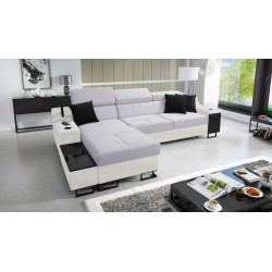 Avanti I mini corner sofa with a sleeping function and a lamp with a USB port, fabric Sawana 84 + Eco-leather