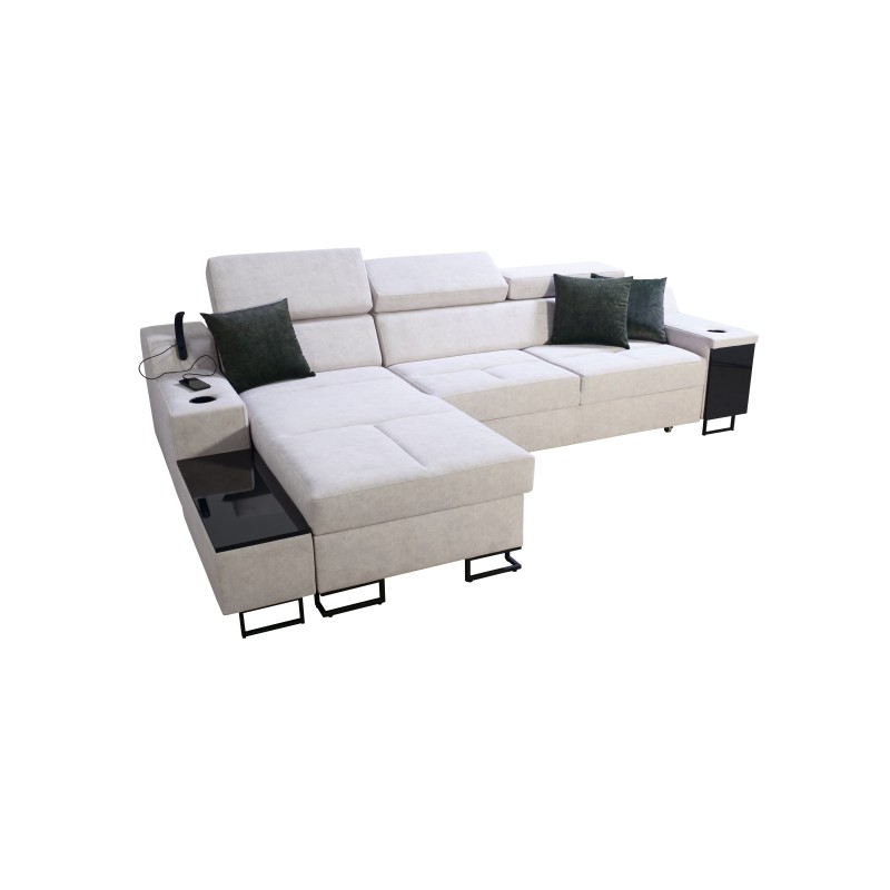 Ecksofa Avanti I mini mit Schlaffunktion und Lampe mit USB-Anschluss Stoff Sawana 84 + Kunstleder Ecksofa Avanti I mini mit Schlaffunktion und Lampe mit USB-Anschluss Stoff Sawana 84 + Kunstleder