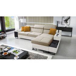 Ecksofa Avanti I Maxi mit Schlaffunktion und Lampe mit USB-Anschluss, Stoff Whisper 3 + Kunstleder