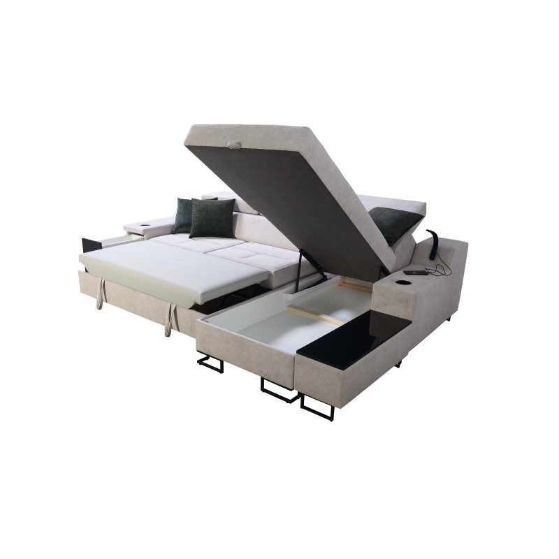 Avanti I Maxi Ecksofa mit Schlaffunktion und Lampe mit USB-Anschluss Stoff Whisper 3 + schwarzes Kunstleder Avanti I Maxi Ecksofa mit Schlaffunktion und Lampe mit USB-Anschluss Stoff Whisper 3 + schwarzes Kunstleder