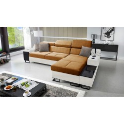 Ecksofa Avanti I maxi mit Schlaffunktion und Lampe mit USB-Anschluss, Stoff Whisper 9 + Kunstleder