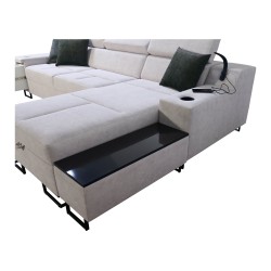 Ecksofa Avanti I maxi mit Schlaffunktion und Lampe mit USB-Anschluss, Stoff Whisper 9 + Kunstleder Ecksofa Avanti I maxi mit Schlaffunktion und Lampe mit USB-Anschluss, Stoff Whisper 9 + Kunstleder
