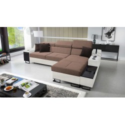 Avanti I Maxi Ecksofa mit Schlaffunktion und Lampe mit USB-Anschluss, Stoff Whisper 25 + Kunstleder