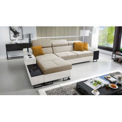Ecksofa Avanti I Maxi mit Schlaffunktion und Lampe mit USB-Anschluss, Stoff Whisper 3 + Kunstleder