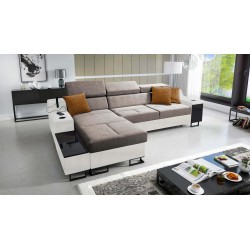 Avanti I maxi Ecksofa mit Schlaffunktion und Lampe mit USB-Anschluss, Stoff Whisper 5 + Kunstleder