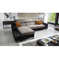 Ecksofa Avanti I Maxi mit Schlaffunktion und Lampe mit USB-Anschluss, Stoff Whisper 5 + schwarzes Kunstleder
