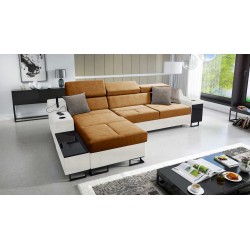 Ecksofa Avanti I maxi mit Schlaffunktion und Lampe mit USB-Anschluss, Stoff Whisper 9 + Kunstleder