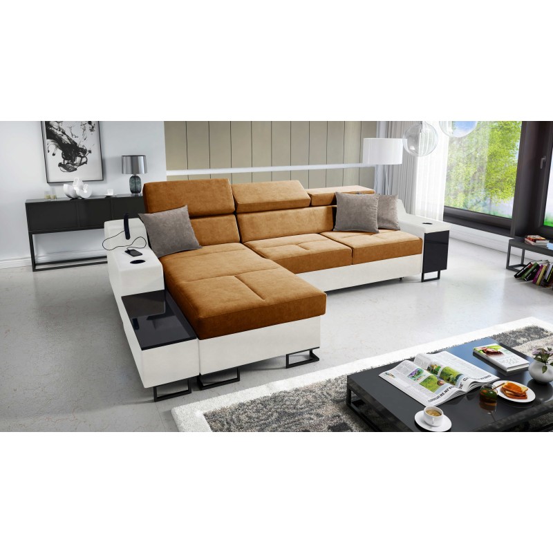 Avanti I maxi corner sofa with sleeping function and lamp with USB port, fabric Whisper 9 + Eco-leather Avanti I maxi corner sofa with sleeping function and lamp with USB port, fabric Whisper 9 + Eco-leather
