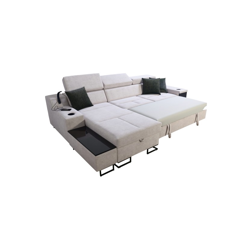 Ecksofa Avanti I maxi mit Schlaffunktion und Lampe mit USB-Anschluss Stoff Whisper 11 + schwarzes Kunstleder Ecksofa Avanti I maxi mit Schlaffunktion und Lampe mit USB-Anschluss Stoff Whisper 11 + schwarzes Kunstleder