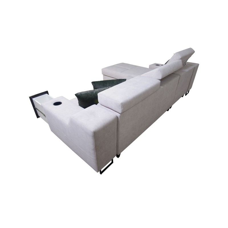 Ecksofa Avanti I maxi mit Schlaffunktion und Lampe mit USB-Anschluss Stoff Whisper 11 + schwarzes Kunstleder Ecksofa Avanti I maxi mit Schlaffunktion und Lampe mit USB-Anschluss Stoff Whisper 11 + schwarzes Kunstleder