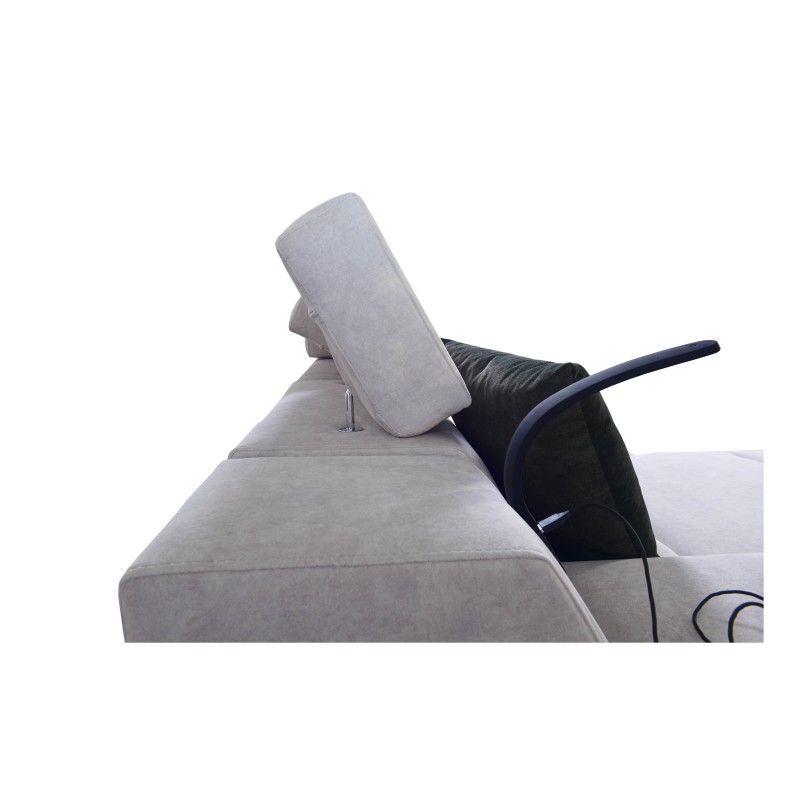 Ecksofa Avanti I maxi mit Schlaffunktion und Lampe mit USB-Anschluss Stoff Whisper 11 + schwarzes Kunstleder Ecksofa Avanti I maxi mit Schlaffunktion und Lampe mit USB-Anschluss Stoff Whisper 11 + schwarzes Kunstleder