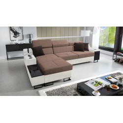 Avanti I Maxi Ecksofa mit Schlaffunktion und Lampe mit USB-Anschluss, Stoff Whisper 25 + Kunstleder