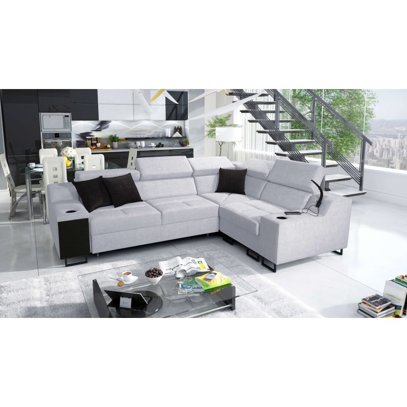 Ecksofa Avanti II mit Schlaffunktion und Lampe mit USB-Anschluss, Stoff Sawana 84