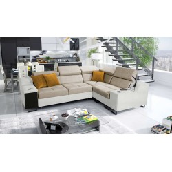 Ecksofa Avanti II mit Schlaffunktion und Lampe mit USB-Anschluss Stoff Whisper 3 + Kunstleder