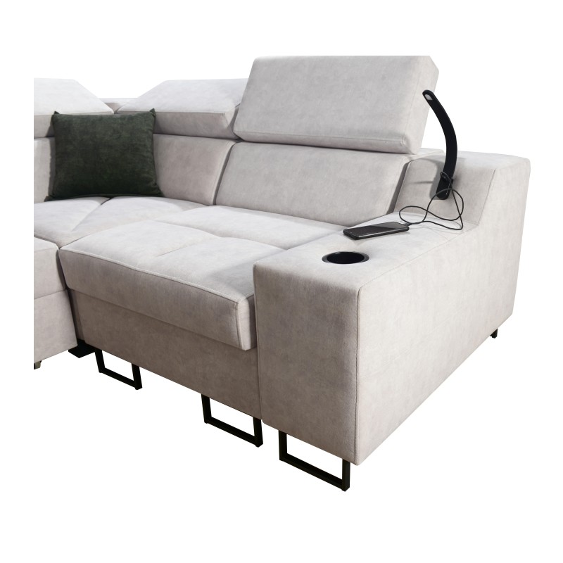 Ecksofa Avanti II mit Schlaffunktion und Lampe mit USB-Anschluss, Stoff Whisper 9 Ecksofa Avanti II mit Schlaffunktion und Lampe mit USB-Anschluss, Stoff Whisper 9