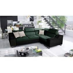 Avanti II Ecksofa mit Schlaffunktion und Lampe mit USB-Anschluss, Stoff Whisper 11 + schwarzes Ökoleder