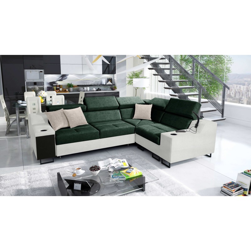 Avanti II corner sofa with a sleeping function and a lamp with a USB port, fabric Whisper 11 + Eco-leather Avanti II corner sofa with a sleeping function and a lamp with a USB port, fabric Whisper 11 + Eco-leather