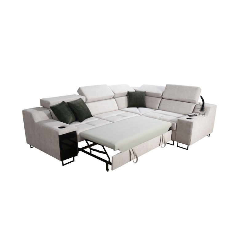 Avanti II corner sofa with a sleeping function and a lamp with a USB port, fabric Whisper 11 + Eco-leather Avanti II corner sofa with a sleeping function and a lamp with a USB port, fabric Whisper 11 + Eco-leather