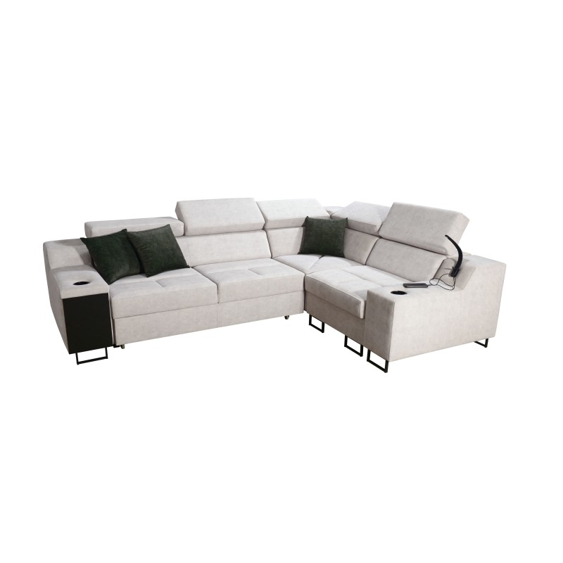 Avanti II corner sofa with a sleeping function and a lamp with a USB port, fabric Whisper 11 + Eco-leather Avanti II corner sofa with a sleeping function and a lamp with a USB port, fabric Whisper 11 + Eco-leather