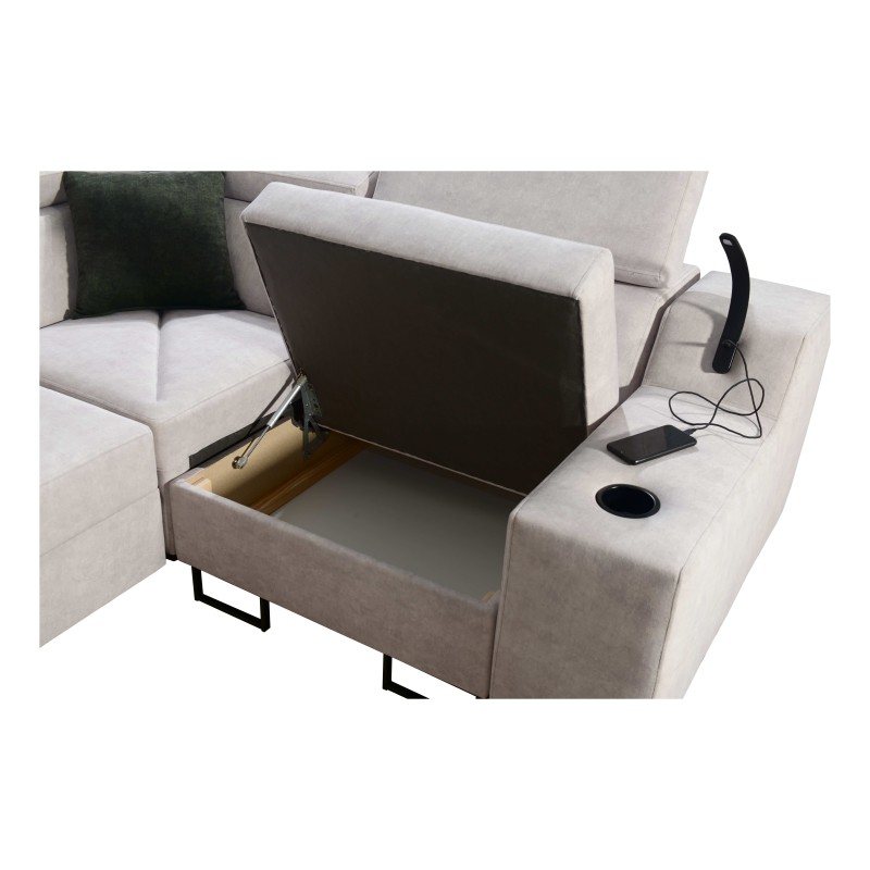 Avanti II corner sofa with a sleeping function and a lamp with a USB port, fabric Whisper 11 + Eco-leather Avanti II corner sofa with a sleeping function and a lamp with a USB port, fabric Whisper 11 + Eco-leather