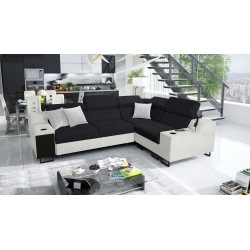 Ecksofa Avanti II mit Schlaffunktion und Lampe mit USB-Anschluss Stoff Sawana 14 + Kunstleder