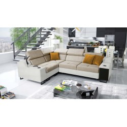Ecksofa Avanti II mit Schlaffunktion und Lampe mit USB-Anschluss Stoff Whisper 3 + Kunstleder