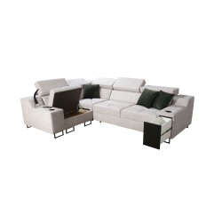 Avanti II sectional sofa with a sleeping function and a lamp with a USB port, fabric Whisper 3 + black Eco-leather Avanti II sectional sofa with a sleeping function and a lamp with a USB port, fabric Whisper 3 + black Eco-leather