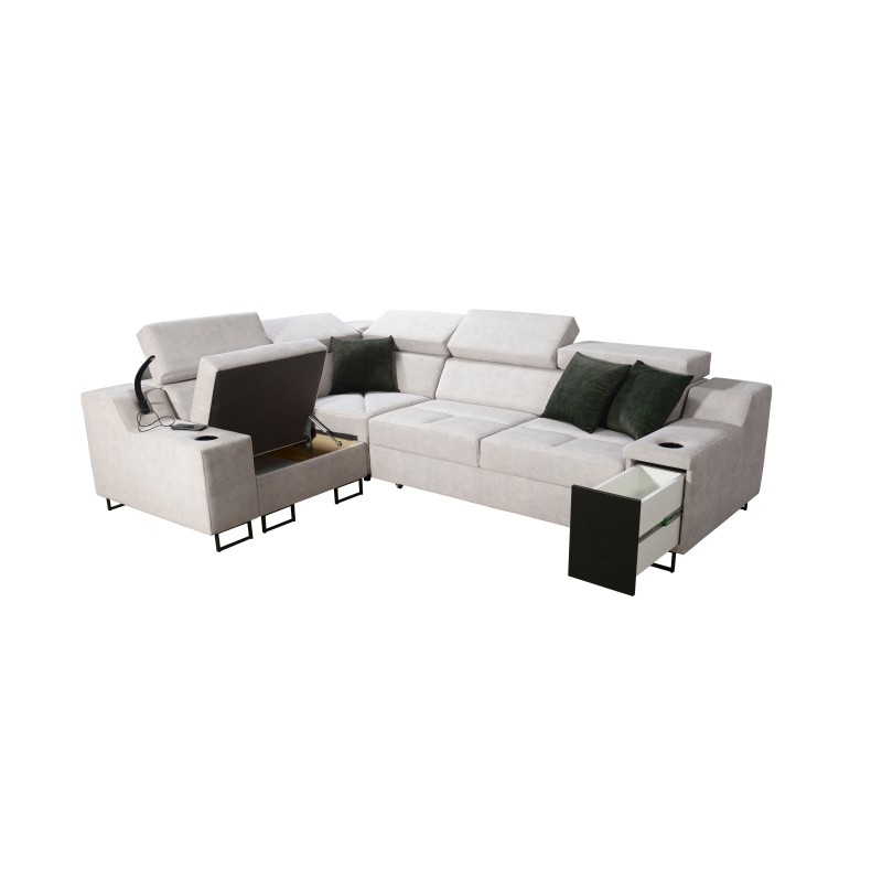 Sofá esquinero Avanti II con función de cama y lámpara con puerto USB, tela Whisper 3 Sofá esquinero Avanti II con función de cama y lámpara con puerto USB, tela Whisper 3