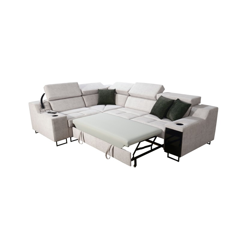 Avanti II corner sofa with a sleeping function and a lamp with a USB port, fabric Whisper 11 + Eco-leather Avanti II corner sofa with a sleeping function and a lamp with a USB port, fabric Whisper 11 + Eco-leather