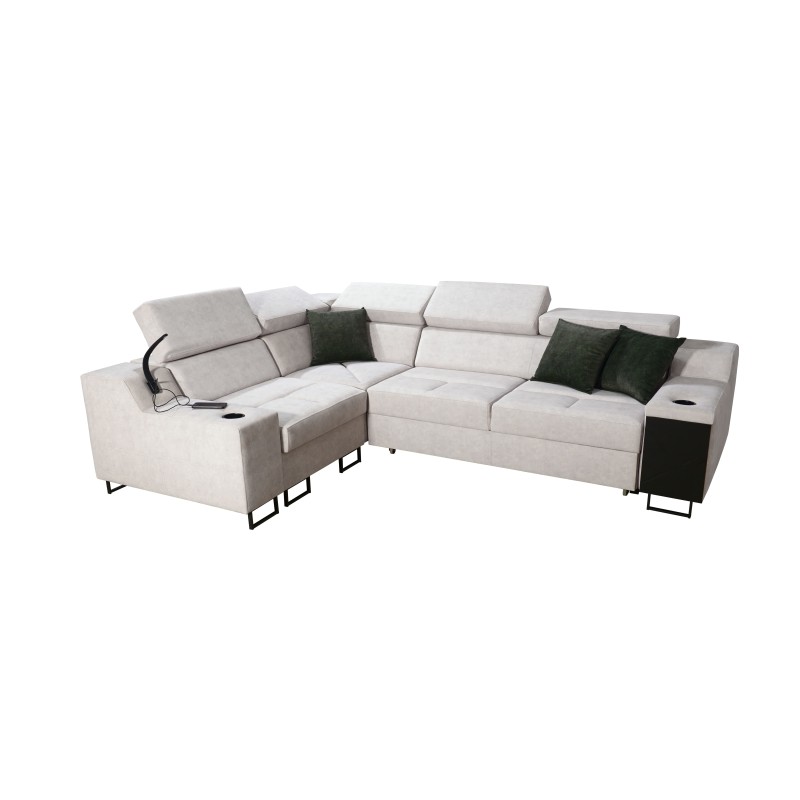 Avanti II corner sofa with a sleeping function and a lamp with a USB port, fabric Whisper 11 + Eco-leather Avanti II corner sofa with a sleeping function and a lamp with a USB port, fabric Whisper 11 + Eco-leather